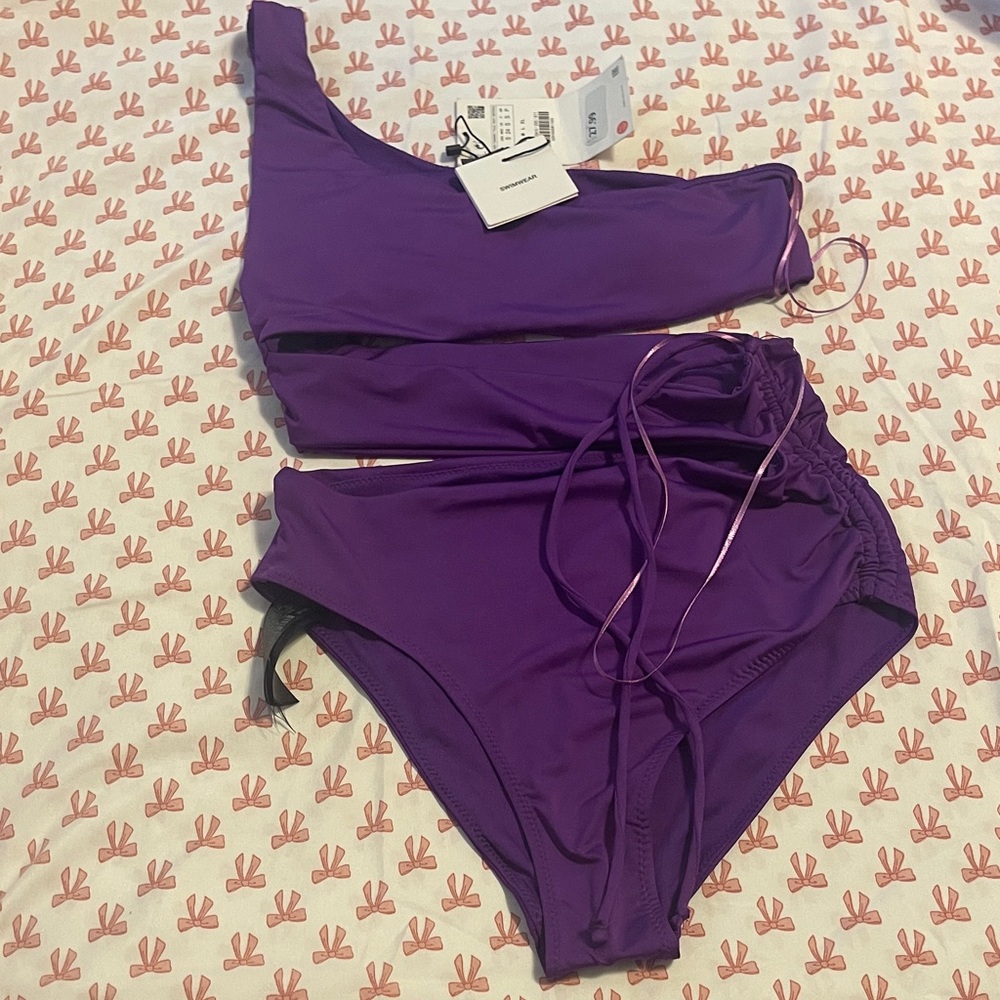 Purple One-Shoulder Bikini Set